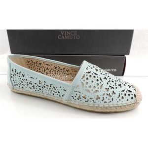 Vince Camuto Daegan Espadrille Flats Slip On Lasered Leather Mint Green Size 7.5